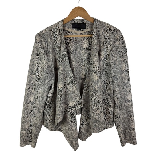 BLANK NYC Draped Serpent Jacket Large Neutral Motif Snake Open Faux Leather - Picture 2 of 14